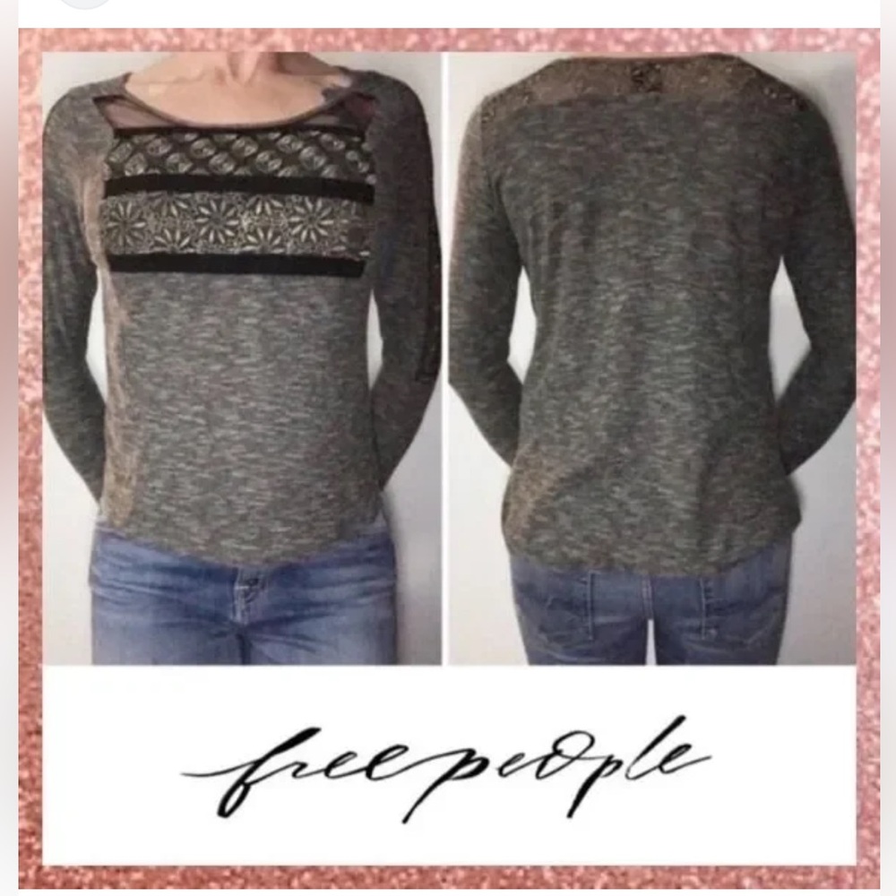 Free People black lace top shirt embroidered